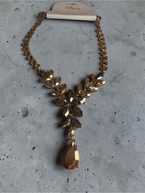 Ella Gold Crystal Teardrop Pendant Necklace